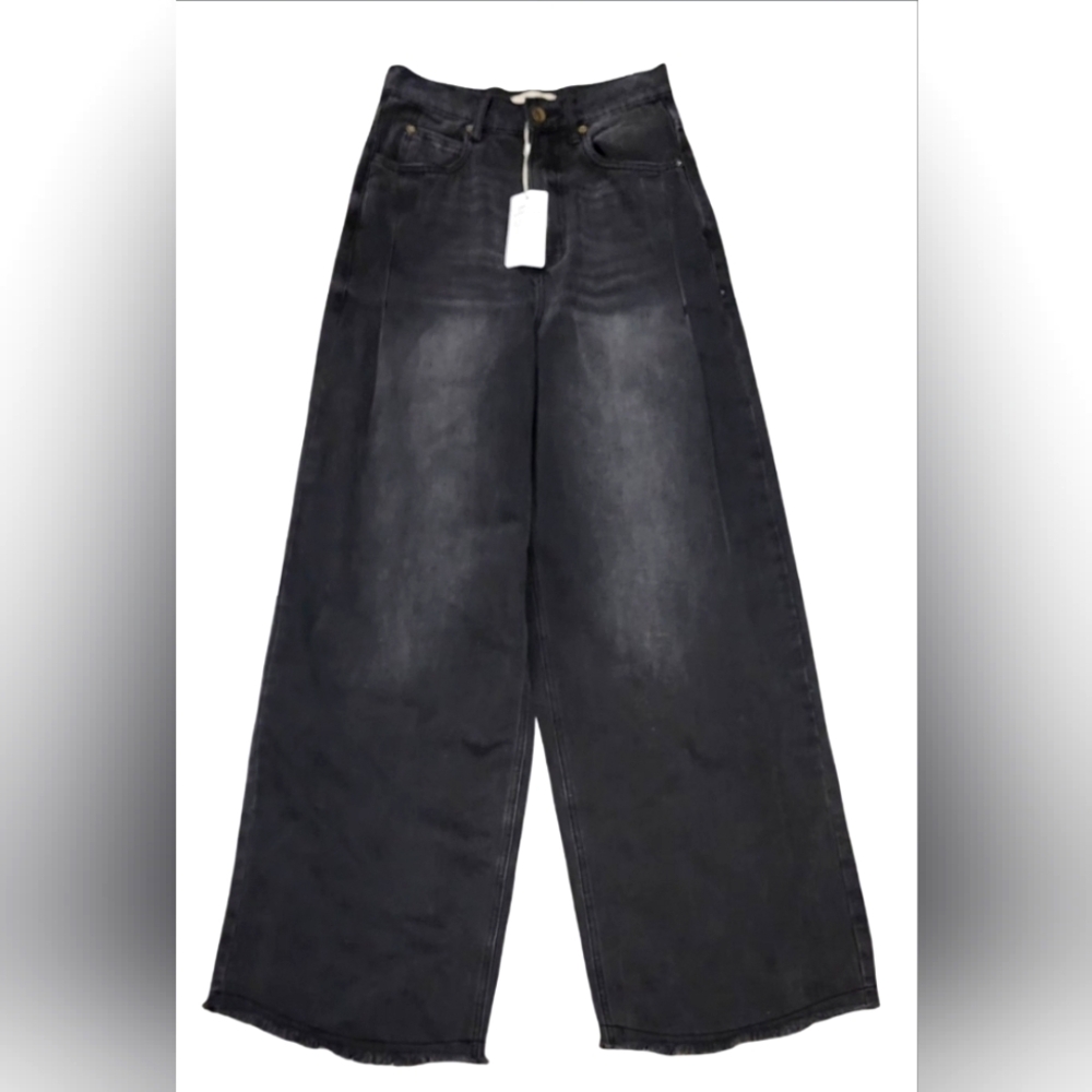 Chelsea&Violet NWT Skater Grunge Super Wide Leg Distressed Black Denim, Size 27